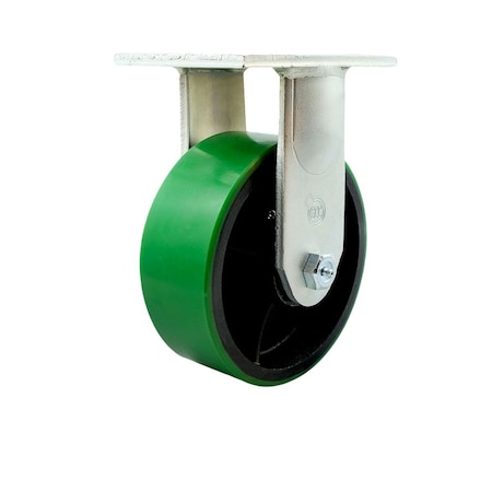 Service Caster 8'' Extra Heavy Duty Green Poly on Cast Iron Wheel Rigid Top Plate Caster CRAN-SCC-KP92R830-PUR-GB